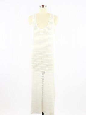 NWT Aritzia WILFRED Ephron White Cotton Crochet Knit Maxi Tank Dress, Size M